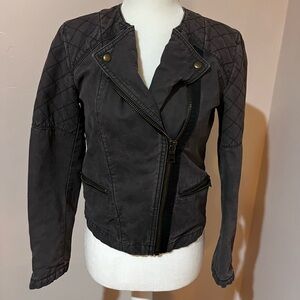 GAP Dark Gray Charcoal Quilted Cargo Moto Jacket 100% Cotton Size 2